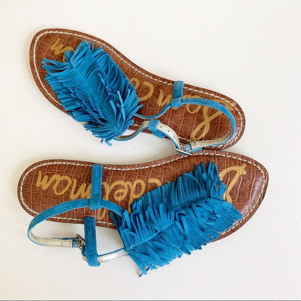 Sam Edelman Malibu Blue Gela Suede Fringe Sandals 6.5 - Picture 8 of 11